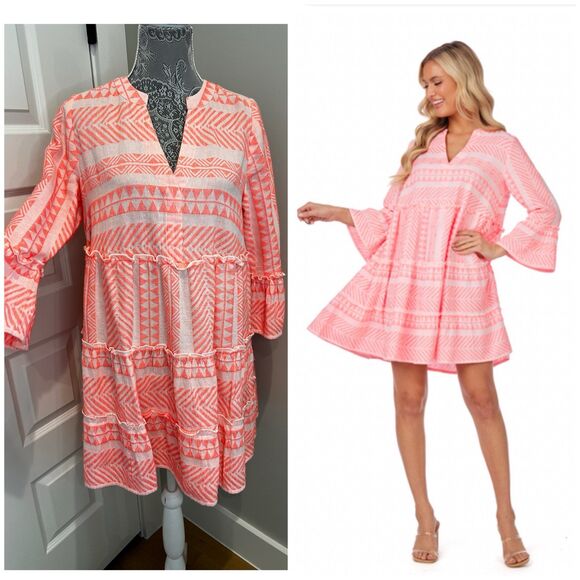 Renee Yarn Dye Dress by Mudpie Womens Small S Pink Orange Mud Pie - Picture 1 of 11